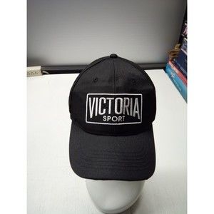 Victoria Sport Hat Strap Back Lightweight Black Polyester Baseball Cap Logo